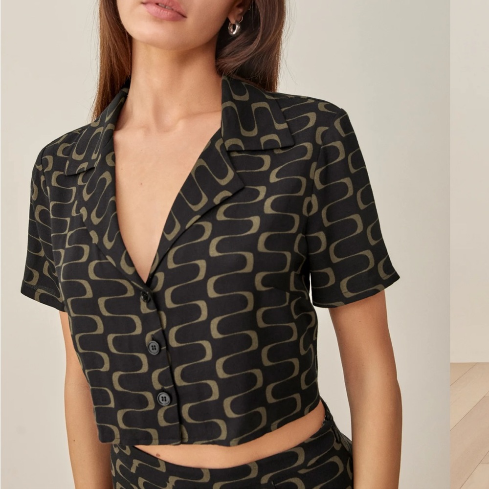 Reformation Noah Linguine Linguini Cropped Shirt 0 / XS